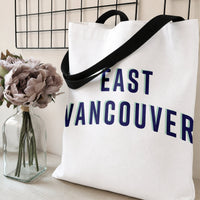East Vancouver Tote Bag | Bold City Typography Neighborhood Pride Design | Premium Twill Diamond-Grid Texture | Gift for Vancouver Locals & PNW Lovers