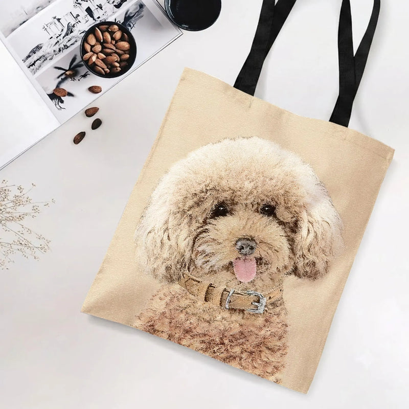 Poodle Tote Bag | Cute Curly Dog Portrait Illustration | Premium Composite Twill Fabric | Gift for Poodle Mom and Dog Lover