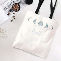 Moon Phases Personalized Tote Bag | Blue Marble Celestial Lunar Art | Premium Twill Diamond-Grid Texture | Aesthetic Gift for Moon Lover