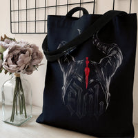 Gothic Demon Horns Tote Bag | Dark Fantasy Occult Art with Red Sword | Premium Twill Diamond-Grid Fabric | Gothic Gift for Fantasy Fans