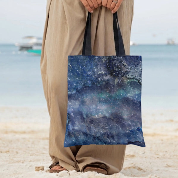Galaxy Watercolor Tote Bag | Celestial Night Sky Nebula Art Print | Premium Composite Twill Fabric | Aesthetic Gift for Space