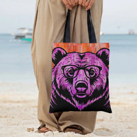 Bear with Glasses Tote Bag | Hipster Grizzly Pop Art Illustration | Premium Twill Diamond-Grid Texture | Unique Gift for Bear Lovers