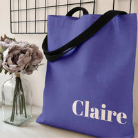 Claire Name Tote Bag | Elegant White Serif Typography on Purple | Premium Twill Structured Tote | Aesthetic Gift for Her