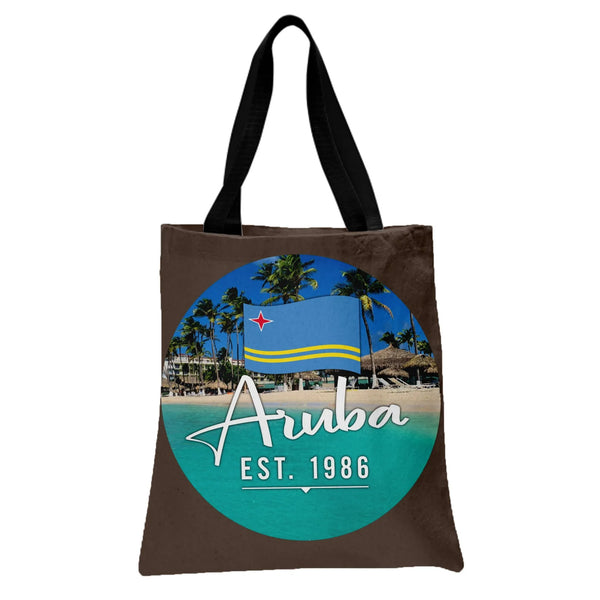 Aruba Tote Bag | Tropical Beach Flag Design Est. 1986 | Premium Twill Diamond-Grid Texture | Caribbean Travel Gift