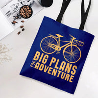 Bicycle Tote Bag | Big Plans For Adventure Vintage Bike Graphic | Premium Twill Diamond-Grid Fabric | Gift for Cyclists and Outdoor Enthusiasts