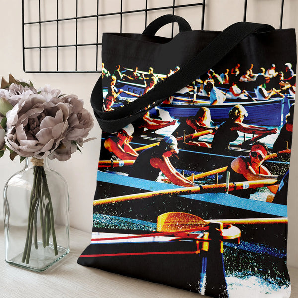 Rowing Crew Race Tote Bag | Vintage Athletic Regatta Pop Art Print | Premium Composite Twill Fabric | Gift for Rowing and Wat