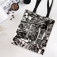 City Skyline Tote Bag | Black and White Linocut Cityscape Print | Premium Twill Fabric with Diamond Texture | Gift for Art Lover