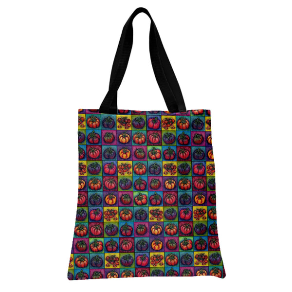 Heirloom Tomato Tote Bag | Colorful Vegetable Grid Pattern Art | Premium Twill Fabric Tote | Gift for Plant Lovers