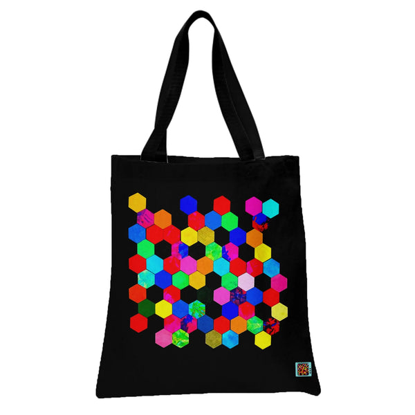 Colorful Hexagon Tote Bag | Vibrant Geometric Honeycomb Mosaic Art | Premium Twill Fabric with Diamond-Grid Texture | Trendy 