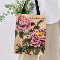 Peony Tote Bag | Vintage Botanical Floral Illustration | Premium Twill Fabric with Diamond-Grid Texture | Aesthetic Gift for Her