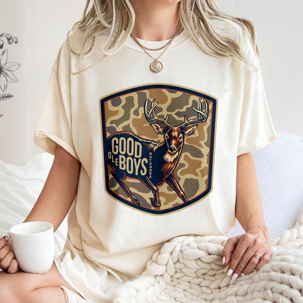 Good Ole Boys Outdoors T-Shirt, Buck Deer Camo Graphic T-Shirt, Country Lifestyle Apparel, Rustic Nature Design T-Shirt