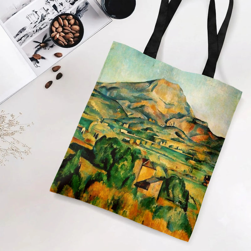 Cézanne Mountain Landscape Tote Bag | Post-Impressionist Mont Sainte-Victoire Oil Painting Art | Premium Twill Fabric | Gift for Art History Lover