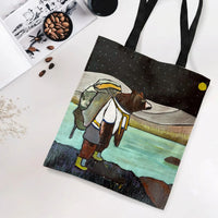 Hiking Bear Tote Bag | Backpacking Bear Under Starry Night Sky Painted Art | Premium Twill Diamond-Grid Fabric | Gift for Outdoor Adventure Lover