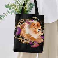 Chow Chow Tote Bag | Fluffy Dog with Golden Ginkgo Art | Premium Twill Diamond-Grid Fabric | Gift for Dog Lovers