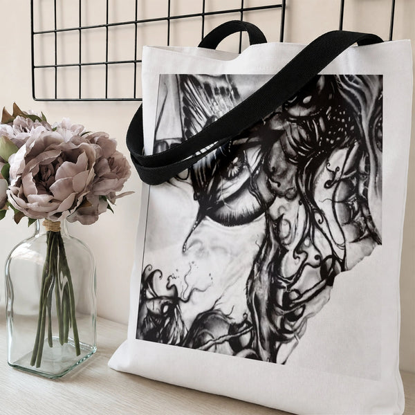 Surreal Eye Tote Bag | Dark Abstract Charcoal Sketch Art | Premium Composite Twill Fabric | Gothic Art Lover Gift