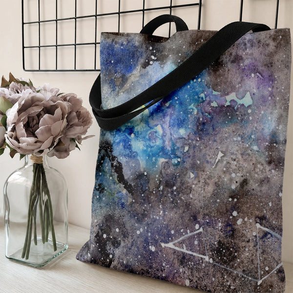Galaxy Nebula Tote Bag | Watercolor Cosmic Stars and Constellation Art | Premium Twill Diamond-Grid Texture | Aesthetic Gift 